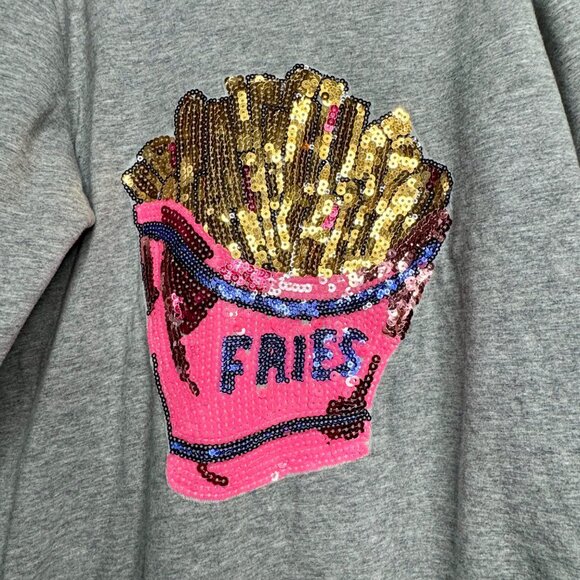 LOLA + THE BOYS Sequin Fries Sweatshirt Girls 8 Pink Gold Gray Cozy Girl Sweater - Picture 3 of 6